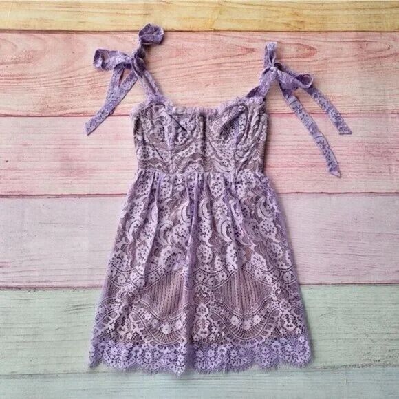 For Love and Lemons LavenderValentina Lace Bustier Mini Party Dress Size  XS